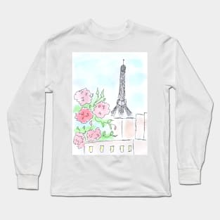 Paris, France, architecture, travel, watercolor, art, capital, sketch. Illustration hand drawn modern Long Sleeve T-Shirt